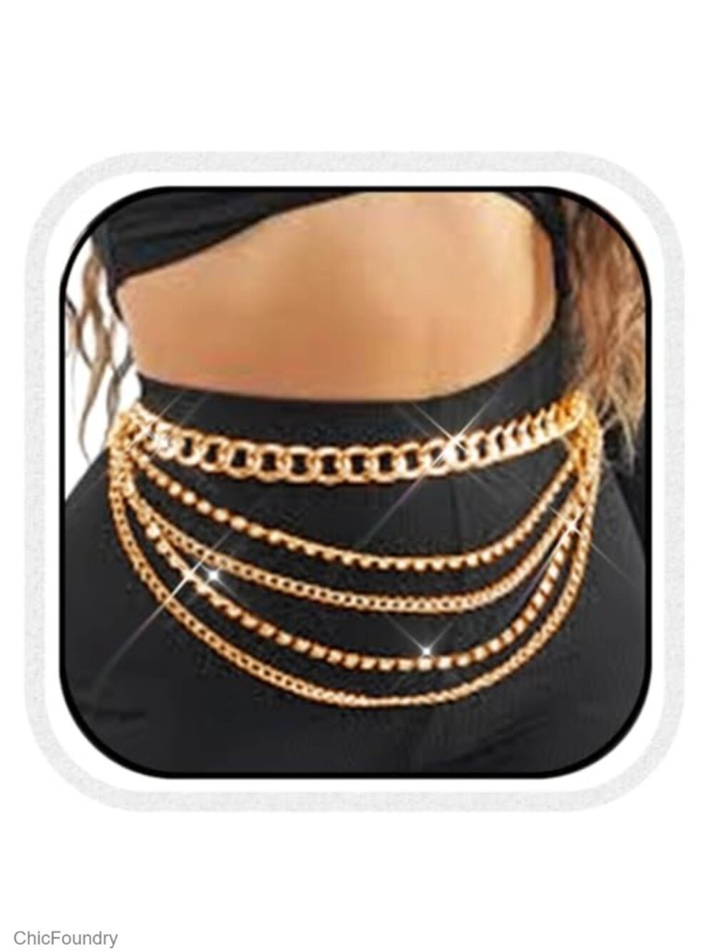 Chunky Rhinestone Gold Waist Chain Body Jewelry Layered Belly Chain